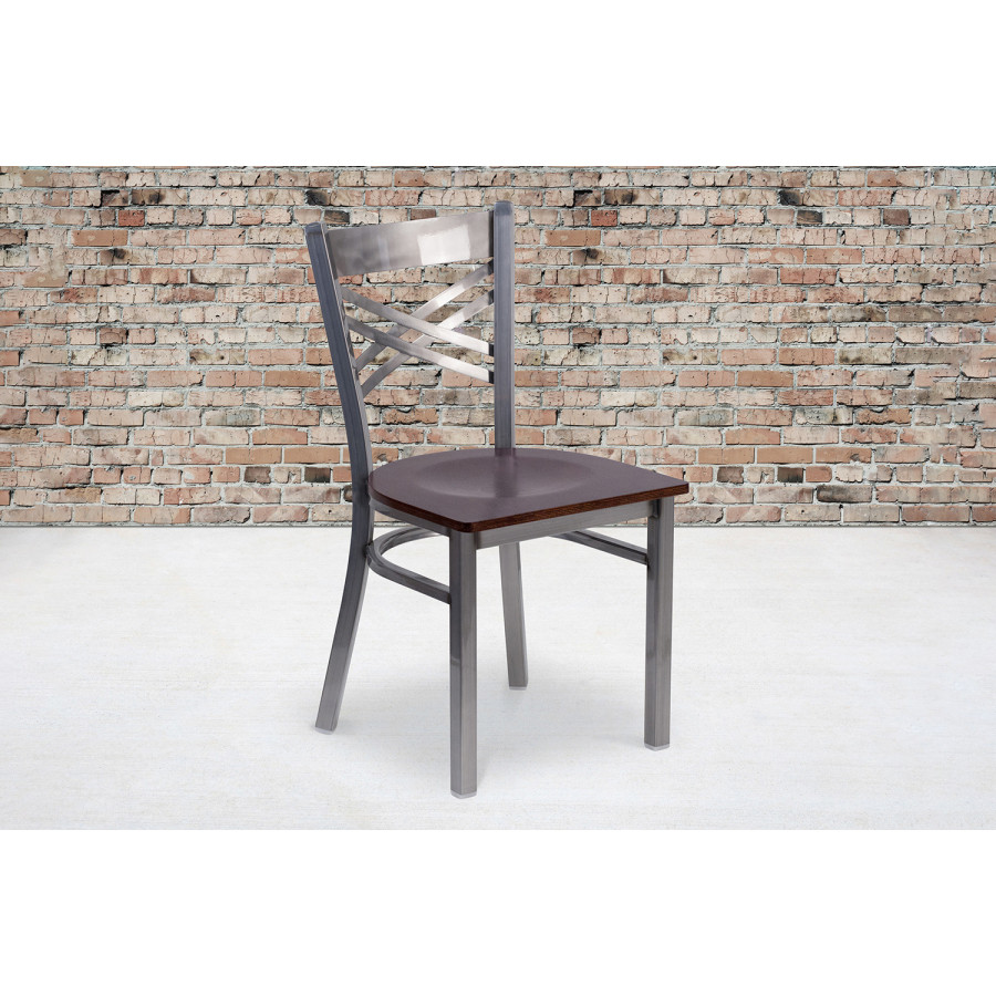 BLNK - HERCULES Series Clear Coated Metal X Back Restaurant Chair with Wood Seat