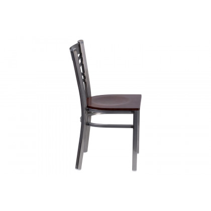 BLNK HERCULES Series Clear Coated Metal X Back Restaurant Chair with Wood Seat - Walnut