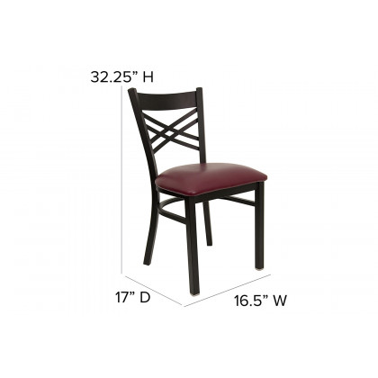 BLNK HERCULES Series Black Metal X" Back Restaurant Chair with Vinyl Seat - Burgundy