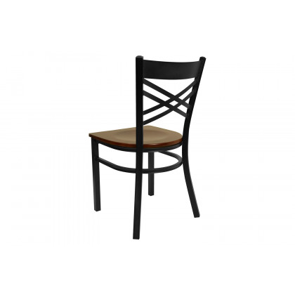 BLNK HERCULES Series Black Metal X" Back Restaurant Chair with Wood Seat - Mahogany