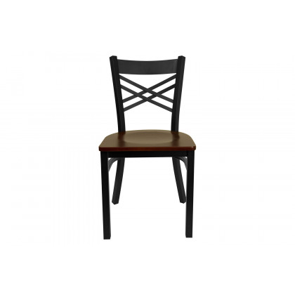 BLNK HERCULES Series Black Metal X" Back Restaurant Chair with Wood Seat - Mahogany