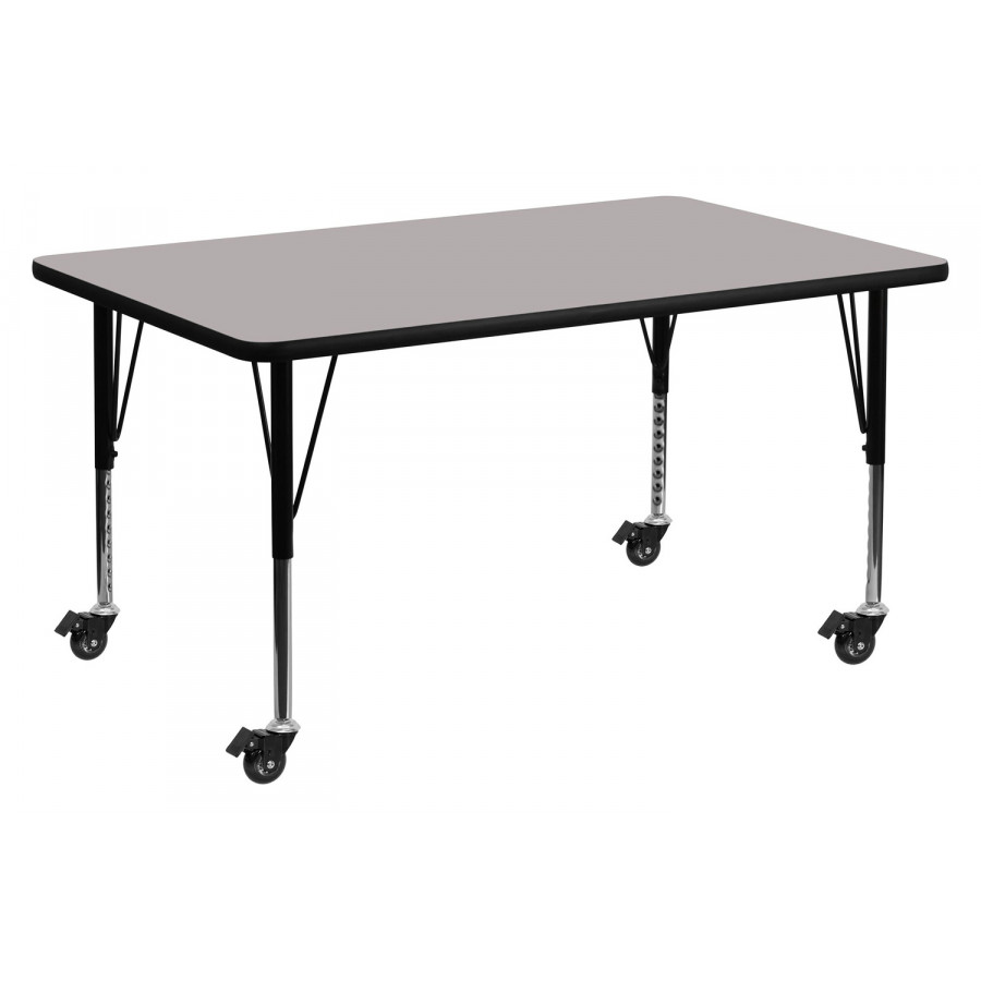 BLNK Wren Mobile Rectangular HP Laminate Activity Table - Gray, 24"W x 48"L, with Short Height Adjustable Legs