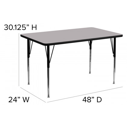 BLNK Wren Rectangular Thermal Laminate Activity Table - Gray, 24"W x 48"L, with Standard Height Adjustable Legs