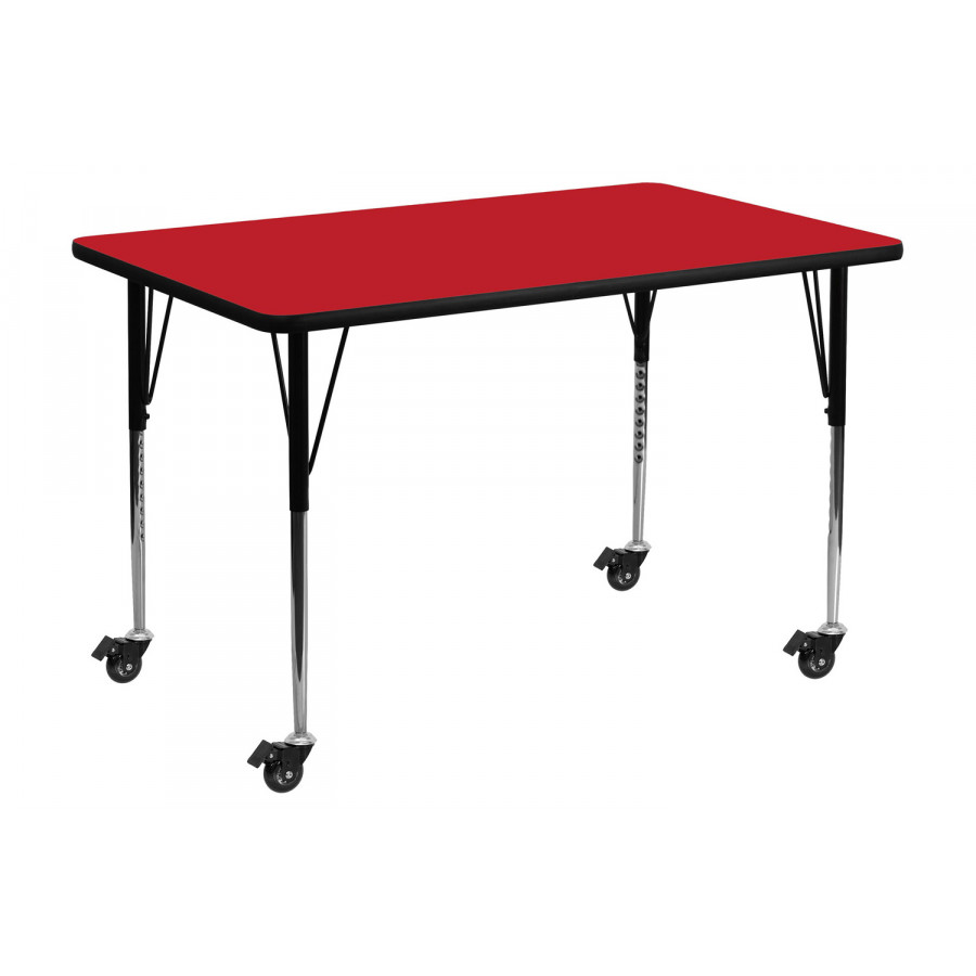 BLNK Wren Mobile Rectangular HP Laminate Activity Table - Red, 24"W x 48"L, with Standard Height Adjustable Legs