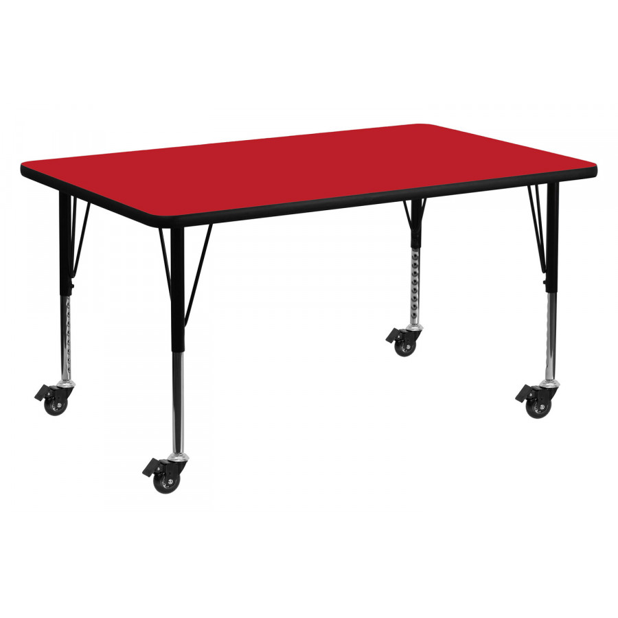 BLNK Wren Mobile Rectangular HP Laminate Activity Table - Red, 24"W x 48"L, with Short Height Adjustable Legs