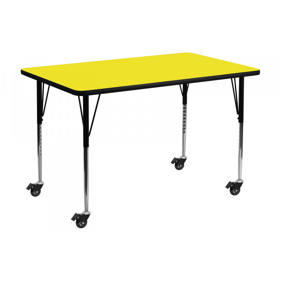 BLNK Wren Mobile Rectangular HP Laminate Activity Table - Yellow, 24"W x 48"L, with Standard Height Adjustable Legs