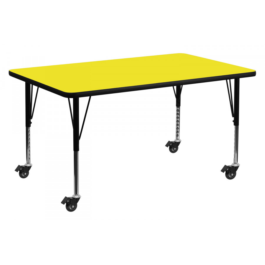 BLNK Wren Mobile Rectangular HP Laminate Activity Table - Yellow, 24"W x 48"L, with Short Height Adjustable Legs