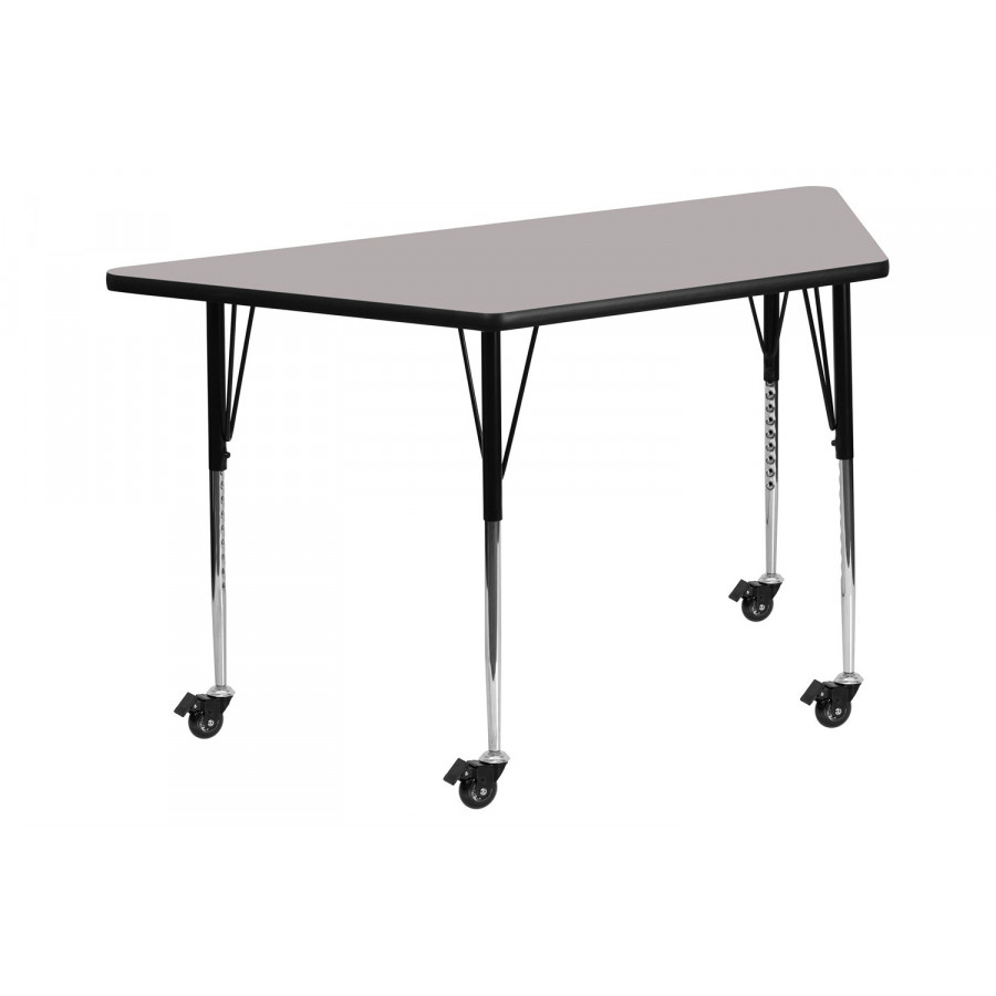 BLNK Wren Mobile Trapezoid HP Laminate Activity Table - Gray, 22.5"W x 45"L, with Standard Height Adjustable Legs