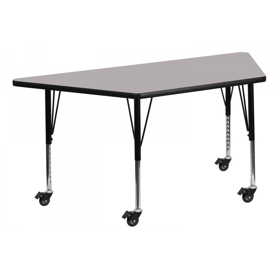 BLNK Wren Mobile Trapezoid HP Laminate Activity Table - Gray, 22.5"W x 45"L, with Short Height Adjustable Legs