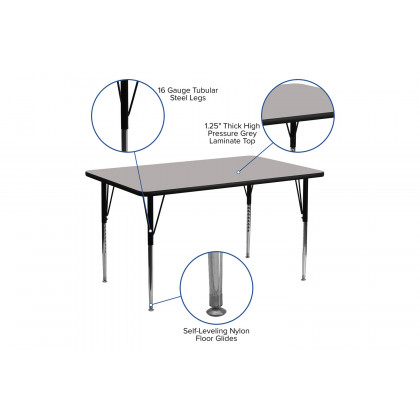 BLNK Wren Rectangular HP Laminate Activity Table - Gray, 24"W x 60"L, with Standard Height Adjustable Legs