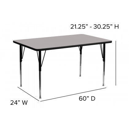 BLNK Wren Rectangular HP Laminate Activity Table - Gray, 24"W x 60"L, with Standard Height Adjustable Legs