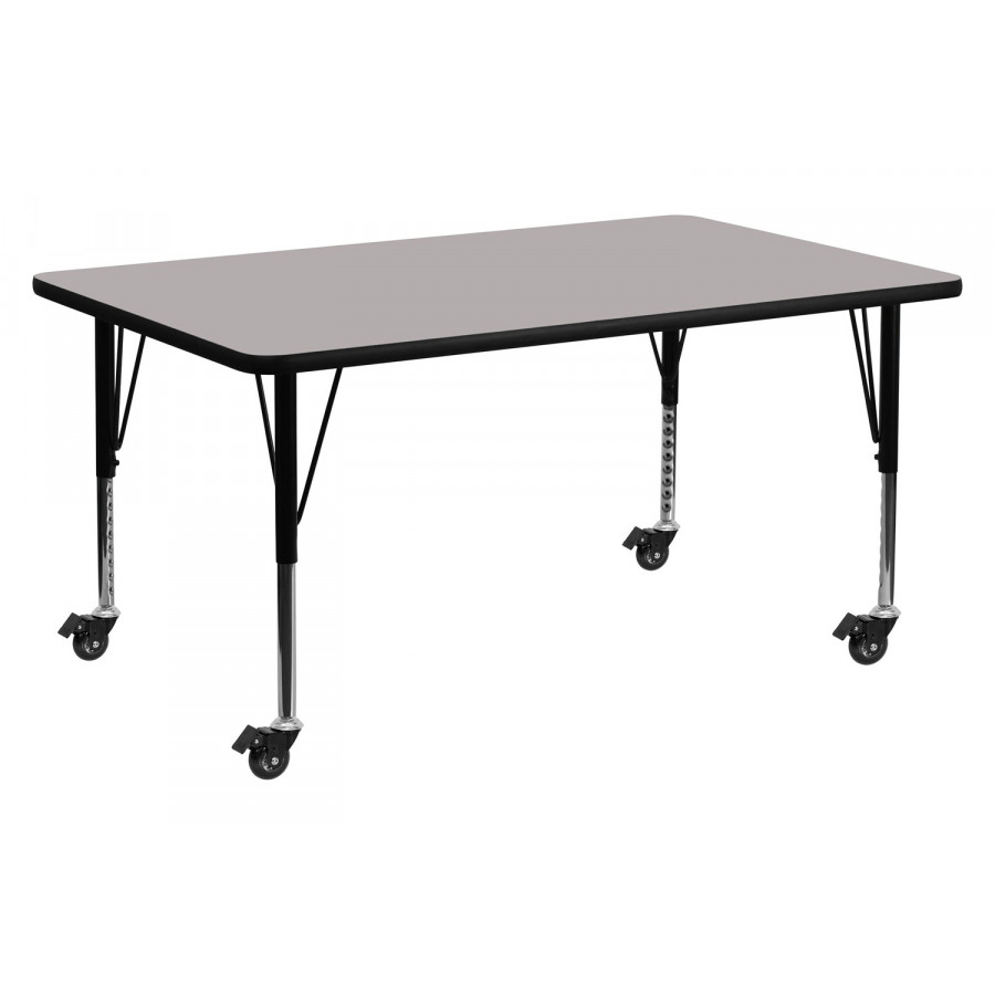 BLNK Wren Mobile Rectangular HP Laminate Activity Table - Gray, 24"W x 60"L, with Short Height Adjustable Legs