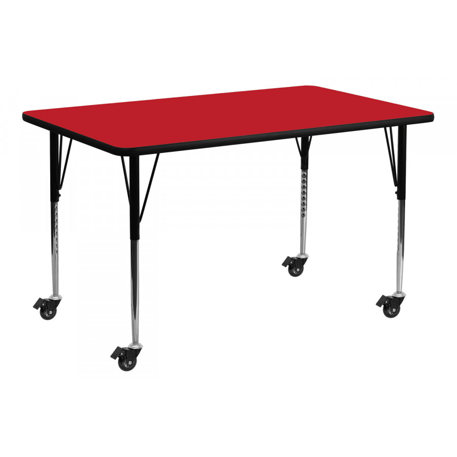 BLNK Wren Mobile Rectangular HP Laminate Activity Table - Red, 24"W x 60"L, with Standard Height Adjustable Legs
