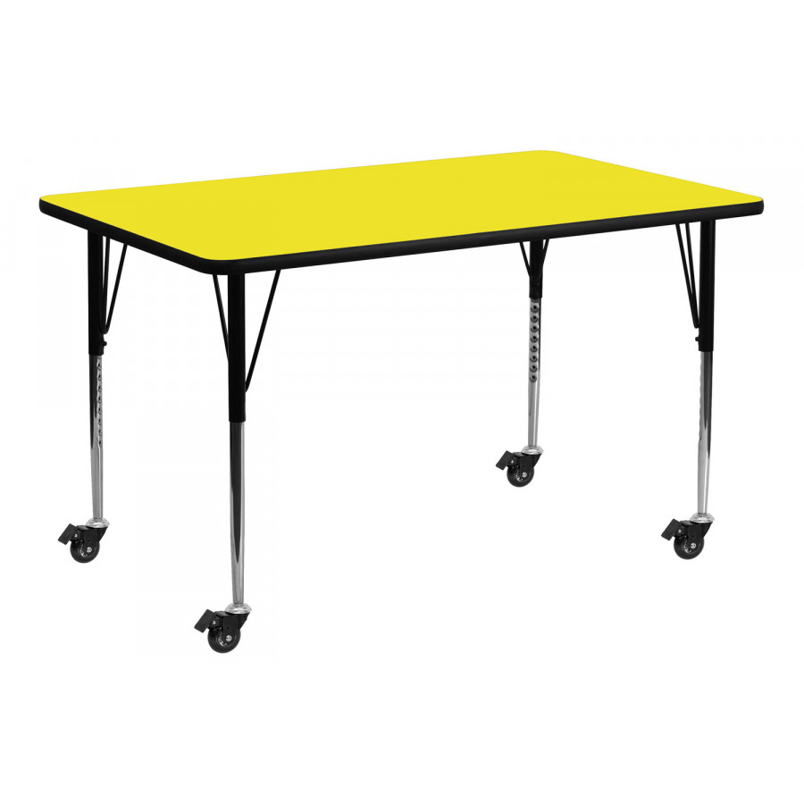 BLNK Wren Mobile Rectangular HP Laminate Activity Table - Yellow, 24"W x 60"L, with Standard Height Adjustable Legs