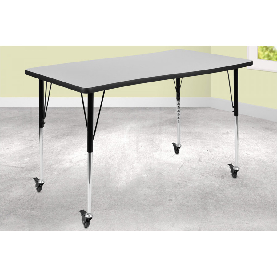 BLNK Wren Mobile Rectangular Thermal Laminate Wave Flexible Collaborative Activity Table - Gray, 28"W x 47.5"L, with Standard Height Adjustable Legs