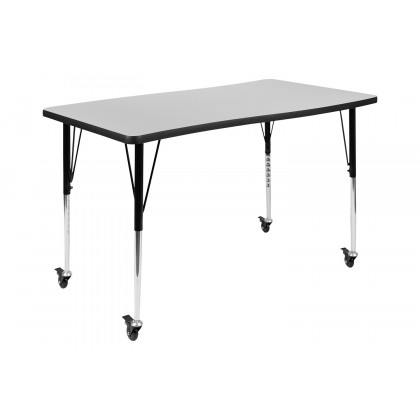 BLNK Wren Mobile Rectangular Thermal Laminate Wave Flexible Collaborative Activity Table - Gray, 28"W x 47.5"L, with Standard Height Adjustable Legs