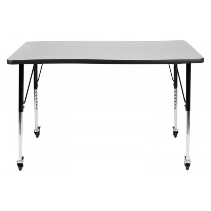 BLNK Wren Mobile Rectangular Thermal Laminate Wave Flexible Collaborative Activity Table - Gray, 28"W x 47.5"L, with Standard Height Adjustable Legs