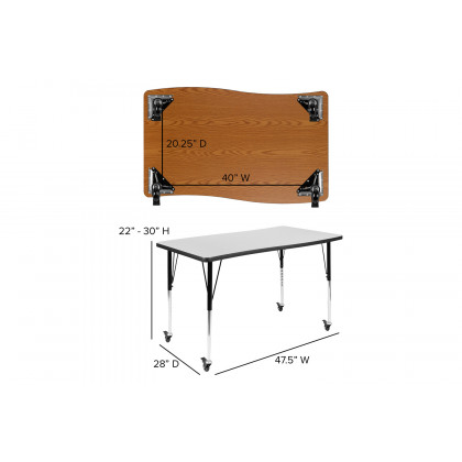 BLNK Wren Mobile Rectangular Thermal Laminate Wave Flexible Collaborative Activity Table - Gray, 28"W x 47.5"L, with Standard Height Adjustable Legs