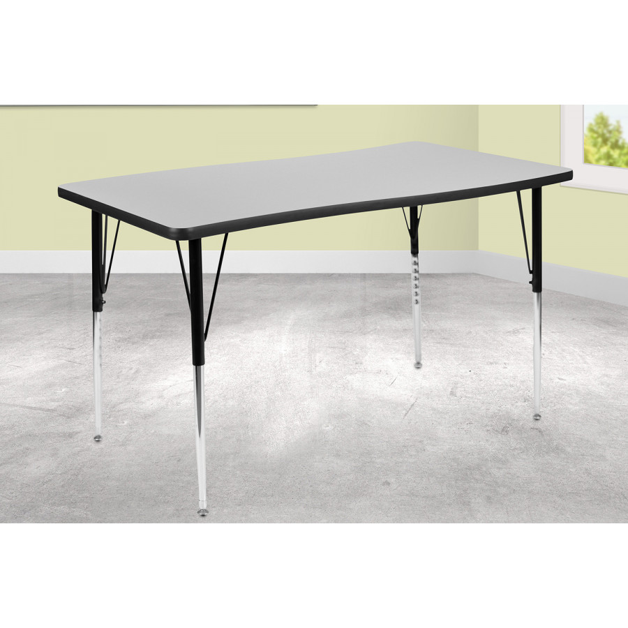 BLNK Wren Rectangular Thermal Laminate Wave Flexible Collaborative Activity Table - Gray, 28"W x 47.5"L, with Standard Height Adjustable Legs