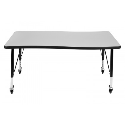 BLNK Wren Mobile Rectangular Thermal Laminate Wave Flexible Collaborative Activity Table - Gray, 28"W x 47.5"L, with Short Height Adjustable Legs