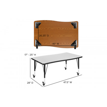 BLNK Wren Mobile Rectangular Thermal Laminate Wave Flexible Collaborative Activity Table - Gray, 28"W x 47.5"L, with Short Height Adjustable Legs