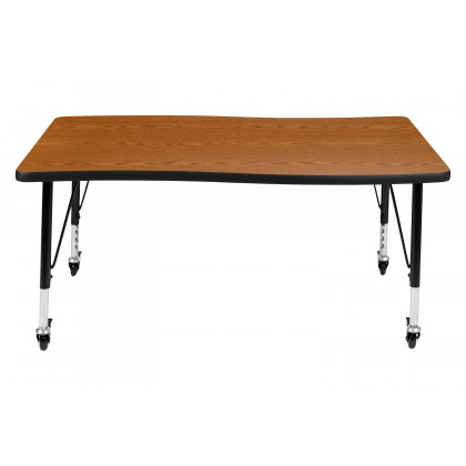 BLNK Wren Mobile Rectangular Thermal Laminate Wave Flexible Collaborative Activity Table - Oak, 28"W x 47.5"L, with Short Height Adjustable Legs