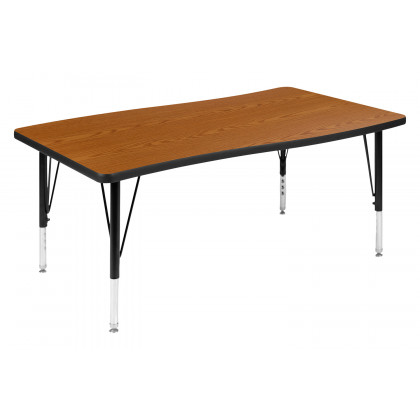 BLNK Wren Rectangular Thermal Laminate Wave Flexible Collaborative Activity Table - Oak, 28"W x 47.5"L, with Short Height Adjustable Legs