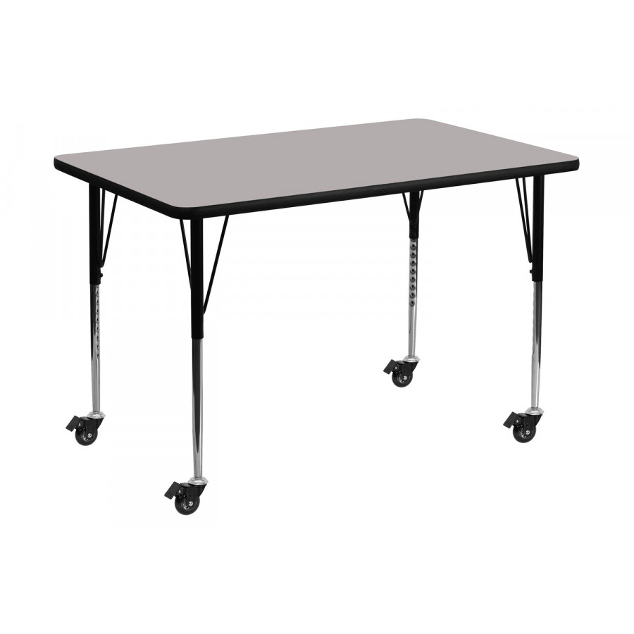 BLNK Wren Mobile Rectangular HP Laminate Activity Table - Gray, 30"W x 48"L, with Standard Height Adjustable Legs