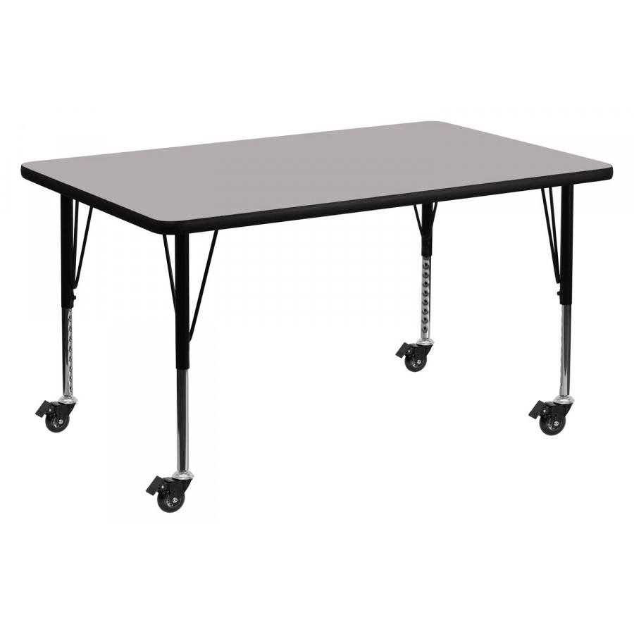 BLNK Wren Mobile Rectangular HP Laminate Activity Table - Gray, 30"W x 48"L, with Short Height Adjustable Legs