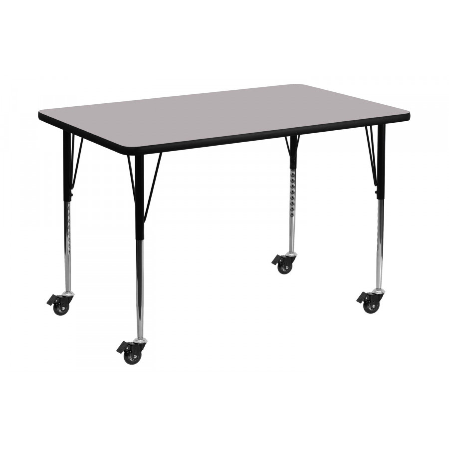 BLNK Wren Mobile Rectangular Thermal Laminate Activity Table - Gray, 30"W x 48"L, with Standard Height Adjustable Legs