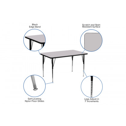 BLNK Wren Rectangular Thermal Laminate Activity Table - Gray, 30"W x 48"L, with Standard Height Adjustable Legs