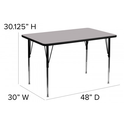 BLNK Wren Rectangular Thermal Laminate Activity Table - Gray, 30"W x 48"L, with Standard Height Adjustable Legs