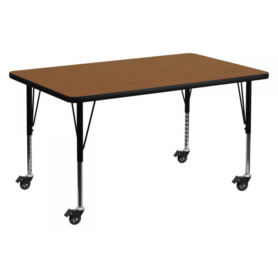 BLNK Wren Mobile Rectangular HP Laminate Activity Table - Oak, 30"W x 48"L, with Short Height Adjustable Legs