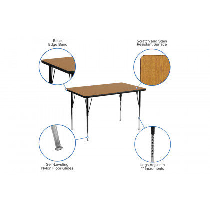 BLNK Wren Rectangular Thermal Laminate Activity Table - Oak, 30"W x 48"L, with Standard Height Adjustable Legs