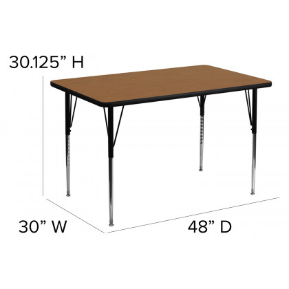 BLNK Wren Rectangular Thermal Laminate Activity Table - Oak, 30"W x 48"L, with Standard Height Adjustable Legs
