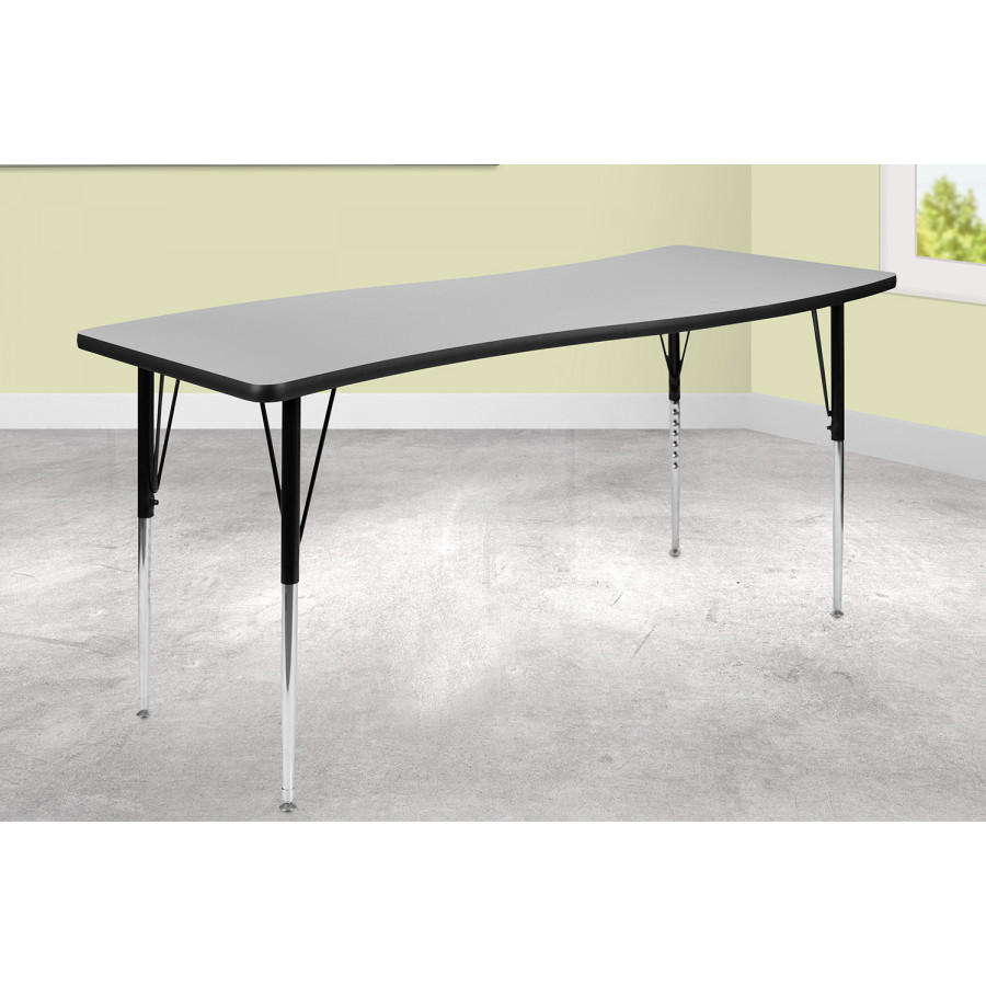 BLNK Wren Rectangular Thermal Laminate Wave Flexible Collaborative Activity Table - Gray, 26"W x 60"L, with Standard Height Adjustable Legs