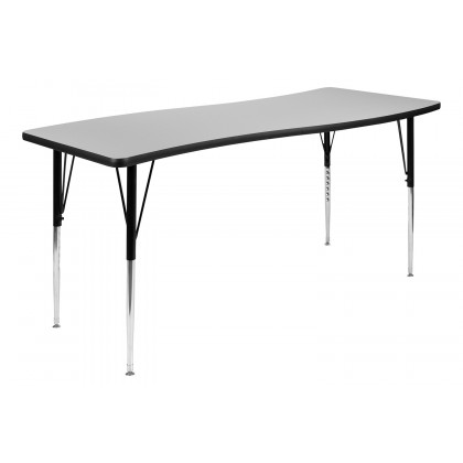 BLNK Wren Rectangular Thermal Laminate Wave Flexible Collaborative Activity Table - Gray, 26"W x 60"L, with Standard Height Adjustable Legs