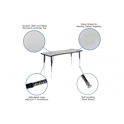 BLNK Wren Rectangular Thermal Laminate Wave Flexible Collaborative Activity Table - Gray, 26"W x 60"L, with Standard Height Adjustable Legs