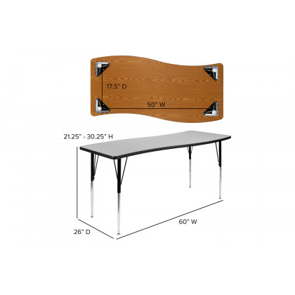 BLNK Wren Rectangular Thermal Laminate Wave Flexible Collaborative Activity Table - Gray, 26"W x 60"L, with Standard Height Adjustable Legs