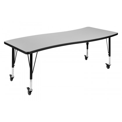 BLNK Wren Mobile Rectangular Thermal Laminate Wave Flexible Collaborative Activity Table - Gray, 26"W x 60"L, with Short Height Adjustable Legs