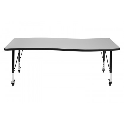 BLNK Wren Mobile Rectangular Thermal Laminate Wave Flexible Collaborative Activity Table - Gray, 26"W x 60"L, with Short Height Adjustable Legs