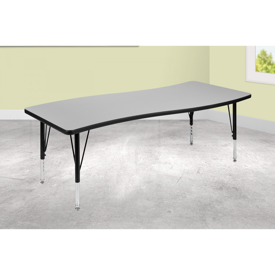 BLNK Wren Rectangular Thermal Laminate Wave Flexible Collaborative Activity Table - Gray, 26"W x 60"L, with Short Height Adjustable Legs