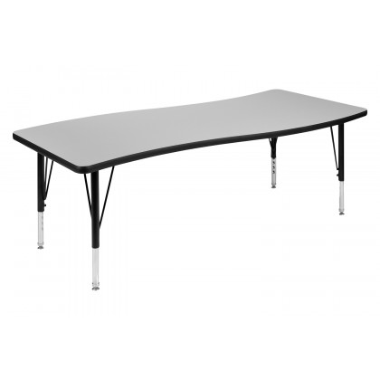 BLNK Wren Rectangular Thermal Laminate Wave Flexible Collaborative Activity Table - Gray, 26"W x 60"L, with Short Height Adjustable Legs