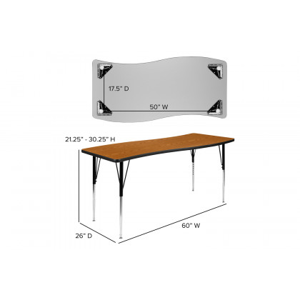 BLNK Wren Rectangular Thermal Laminate Wave Flexible Collaborative Activity Table - Oak, 26"W x 60"L, with Standard Height Adjustable Legs