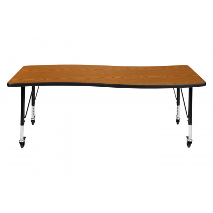 BLNK Wren Mobile Rectangular Thermal Laminate Wave Flexible Collaborative Activity Table - Oak, 26"W x 60"L, with Short Height Adjustable Legs