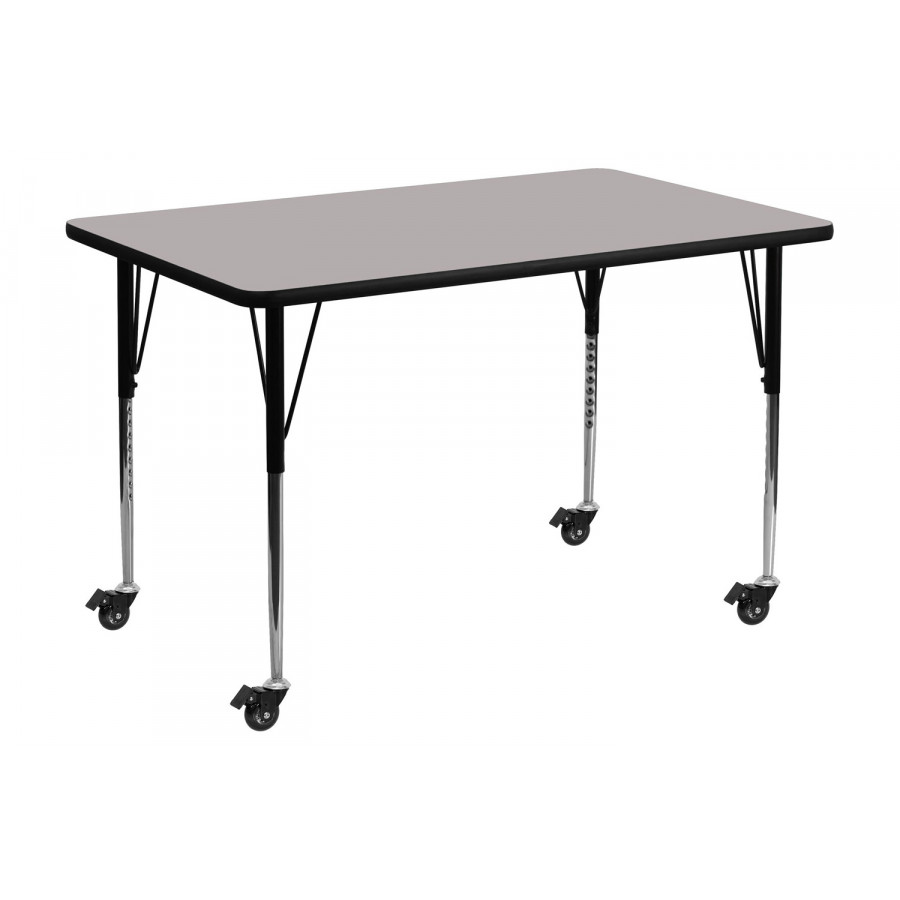 BLNK Wren Mobile Rectangular HP Laminate Activity Table - Gray, 30"W x 60"L, with Standard Height Adjustable Legs
