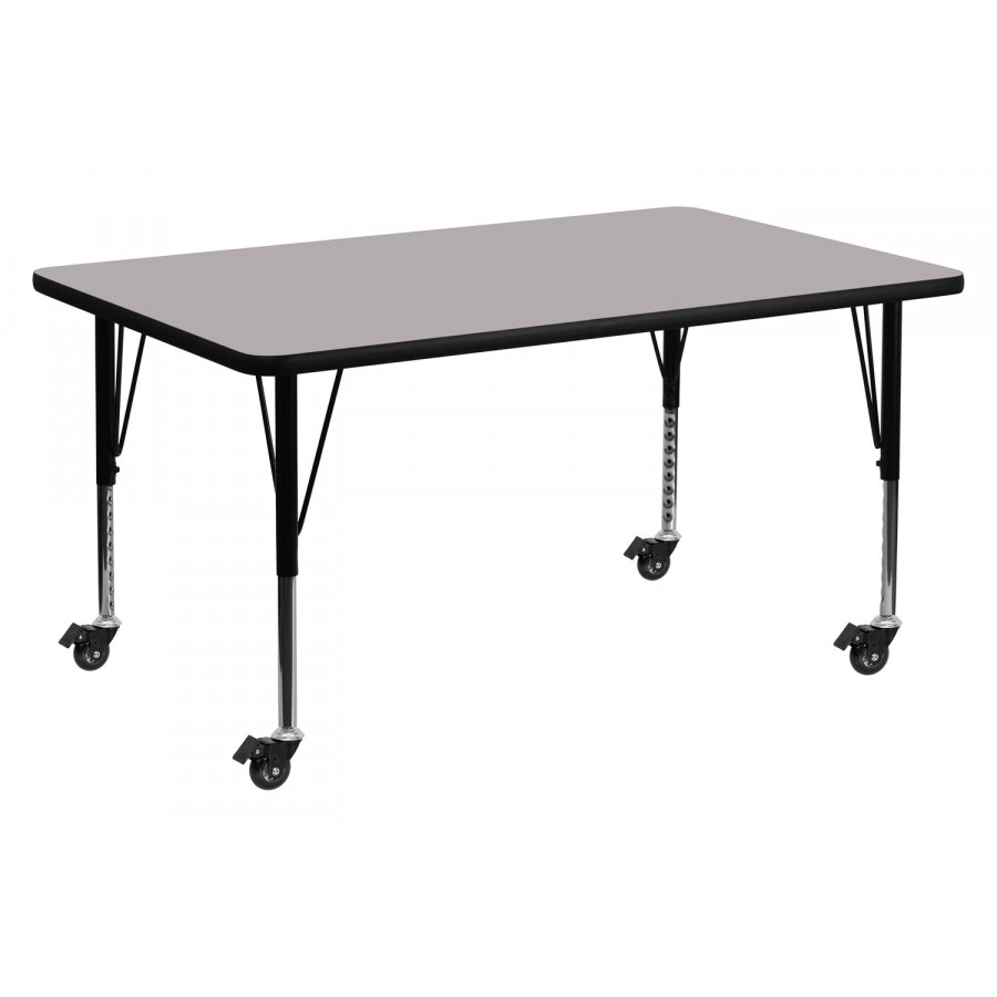 BLNK Wren Mobile Rectangular HP Laminate Activity Table - Gray, 30"W x 60"L, with Short Height Adjustable Legs