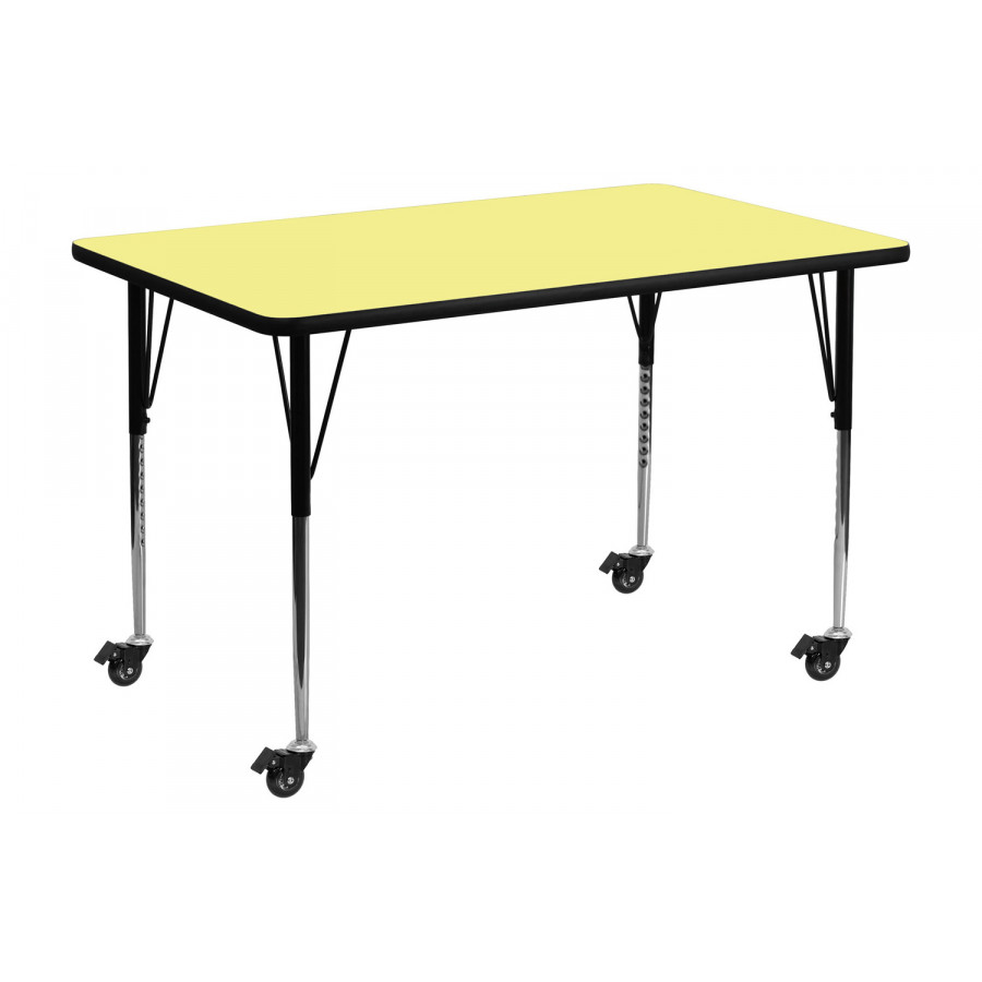 BLNK Wren Mobile Rectangular Thermal Laminate Activity Table - Yellow, 30"W x 60"L, with Standard Height Adjustable Legs