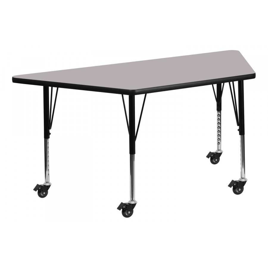 BLNK Wren Mobile Trapezoid Thermal Laminate Activity Table - Gray, with Short Height Adjustable Legs