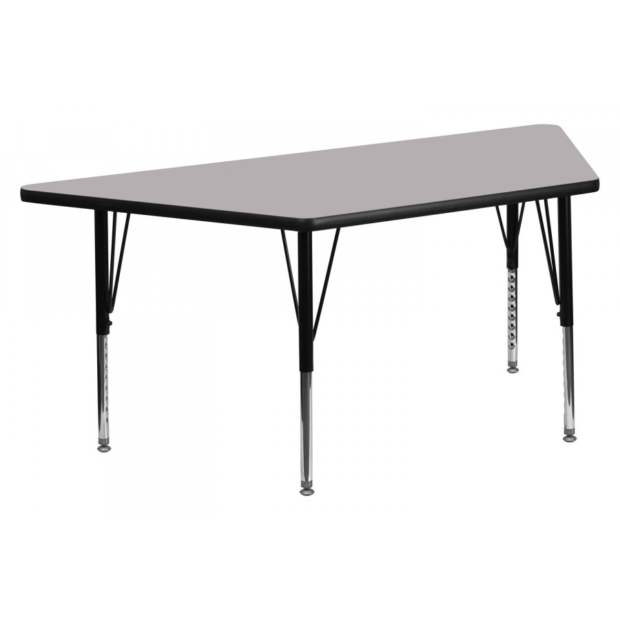 BLNK Wren Trapezoid Thermal Laminate Activity Table - Gray, with Short Height Adjustable Legs